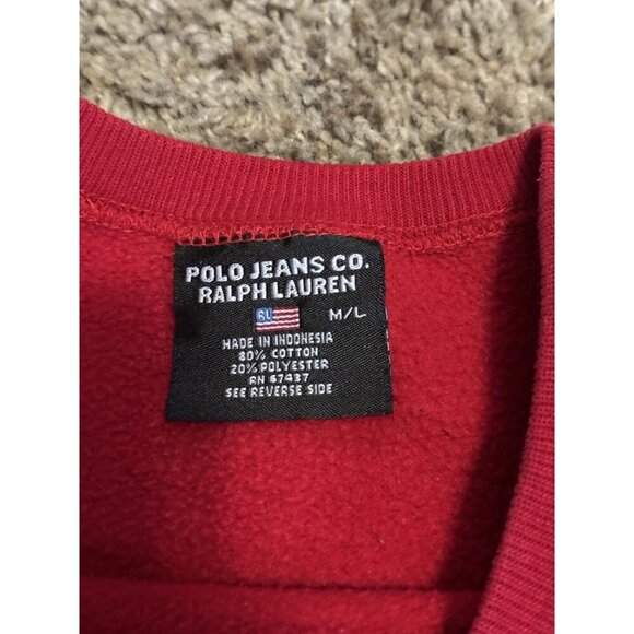 POLO RALPH LAUREN VTG Red Sweatshirt Pullover Sweater Pockets Y2k 90s Spellout M - Picture 3 of 8